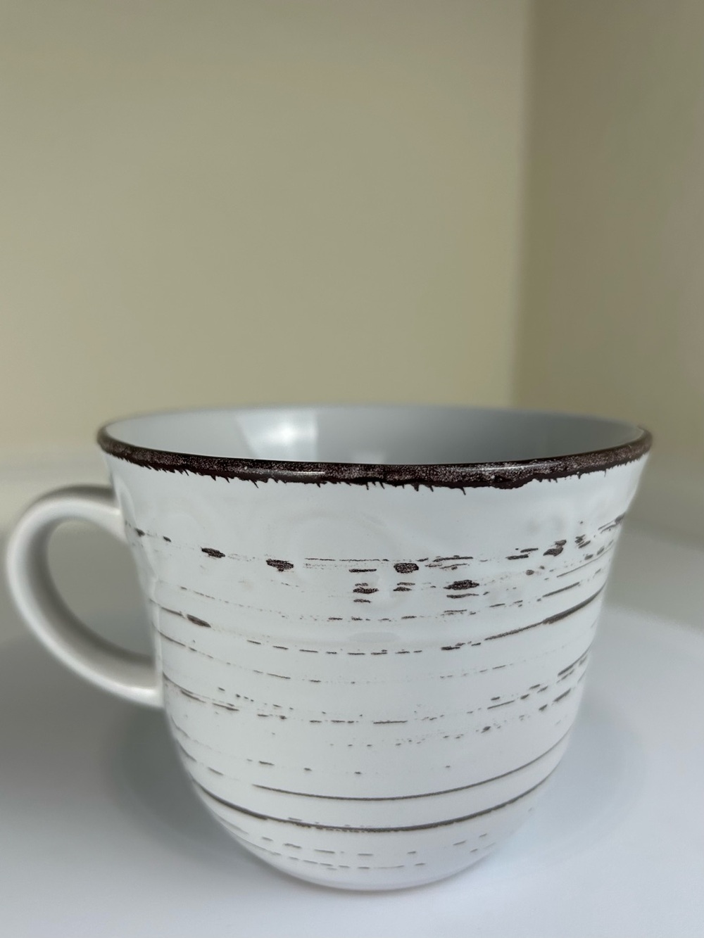 FINAL SALE! Pfaltzgraff Trellis Coffee Mug White Brown Rustic Embossed Scroll